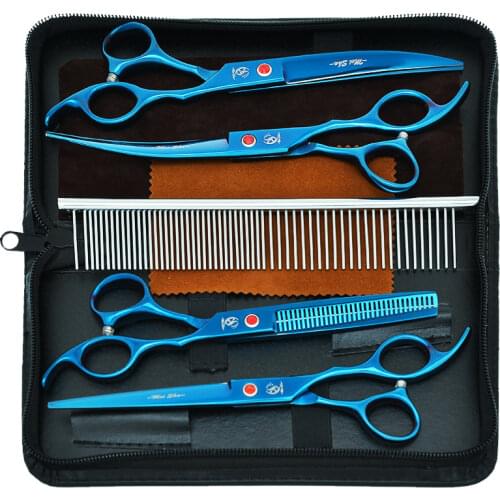 7 Inch Japan 440c Blue Animals Cutting Scissors Thinning Shears Curved Tijeras Pet Scissor Dog Grooming Beauty Tesoura B0023A