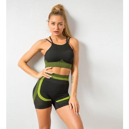Online popular seamless fast dry clothes yoga suit beauty back sports bra shorts fitness suit girl