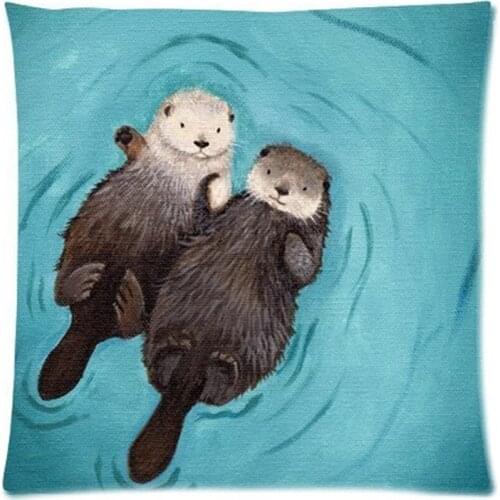 Otters Hold Hands 18 x 18 Cotton Polyster Decrative Pillowcase Zippered Cushion Cover