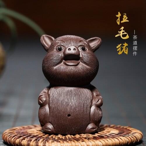 Purple sand tea pet wholesale factory plays with small ornaments, raw ore, purple mud, hand brushed pig, Fuzhu tea pet