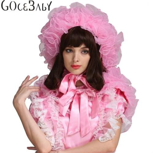 Forced Sissy Girl Extreme Prissy Organza Puffy Pink Bonnet With Cape