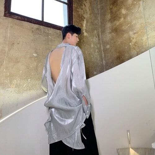 Sexy Shirt Men new Long Sleeve Men Immiate Silk Handfeel Personality Club Shirt DJ Men Chemise Homme Casual Unisex Shirt