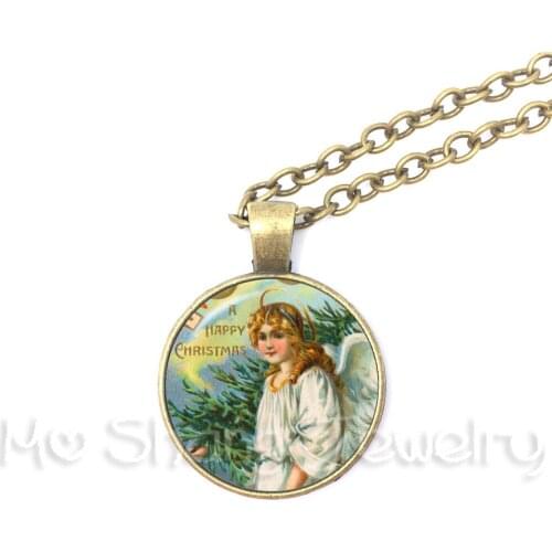 A Happy Christmas Handmade Jewelry Glass Photo Pendants Necklaces New Trendy Cute Fairy Necklace Pendant Zinc Alloy