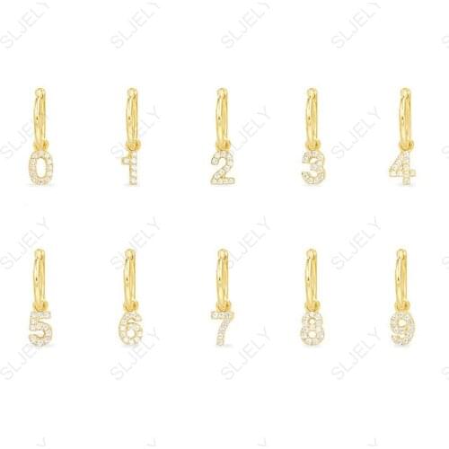 Fashion Brand 925 Sterling Silver Asymmetry Mini Numerals 0 To 9 Digits Earrings Micro Cubic Zirconia Number Earrings for Women