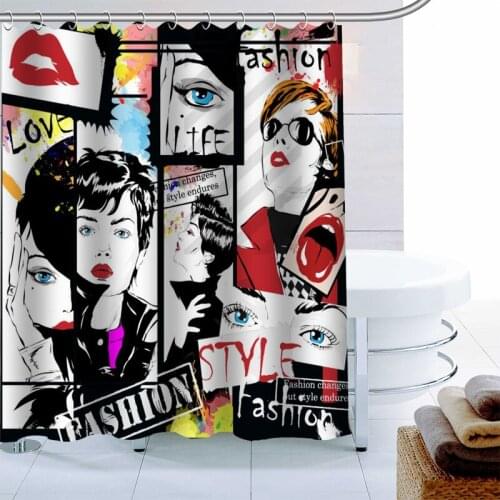 Nordic Girl Fashion Illustration Shower Curtain 12 Hook Polyester Fabric Custom Bathroom Curtain Waterproof Bath Curtain Decor