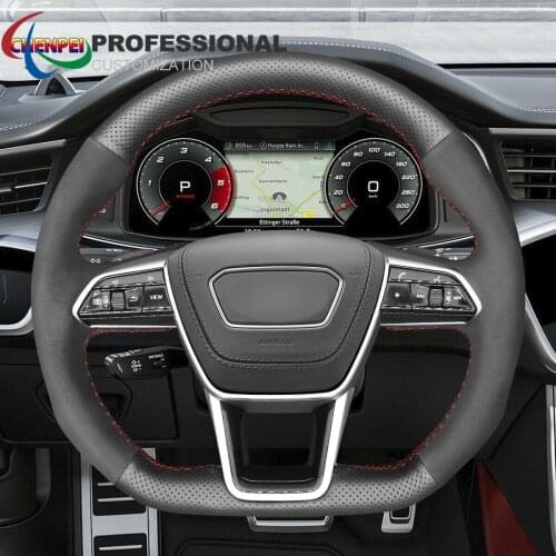 DIY Hand-Sewn Non-Slip Black Leather Suede Steering Wheel Cover For Audi A6 (Avant) C8 A6 Allroad A7 K8 Car Interior Accessories