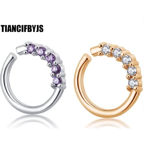 TianciFBYJS Brass Fake Nose Ring silver septum rings Piercing Body skeleton Circular Barbell Zircon Body Jewelry Tragus Ear