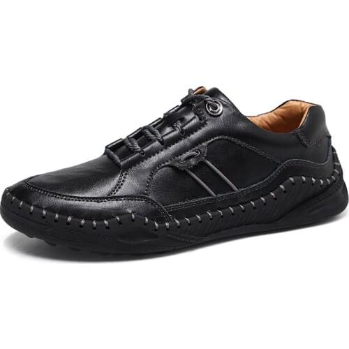 Spring New Men Leather Casual Wild Lace-Up Shoes Sneakers Travel Shoes Wear-resistant Shoes British Style Mens Flats