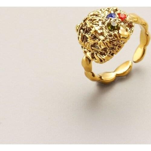 Jewelry gold color geometric square pattern ring new fashion generous temperament