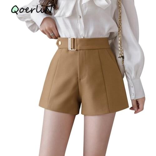 2020 Autumn New Casual Korean Style A-line High Waist Loose Wide Leg Shorts Elegant Work Short Trouser Plus Size Boots Shorts