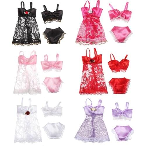 3Pcs/set Pajamas Colorful 3 In 1 Clothing Underwear Lingerie Bra Dress Lace Homewear Accessories Clothes for Barbie Doll