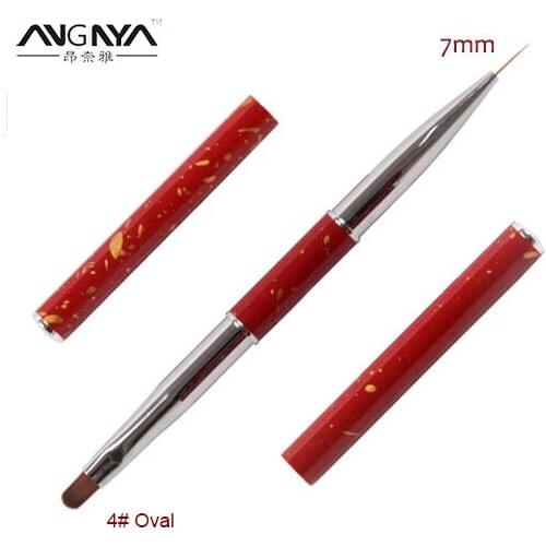 ANGNYA Two Use Brush UV Gel Brush 4# Oval and 11mm Skinny Nail Art Liner Painting Flower Pen Red Metal Hand Design Manicure Tool