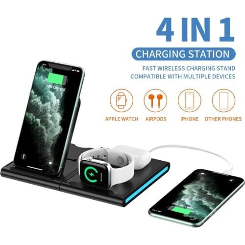 Tongdaytech 15W Qi Wireless Charger For Iphone XS 11 Pro Max Foldable Fast Charging Station For Airpods Apple Watch 6 5 4 3 2 1