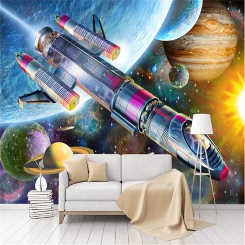 Milofi customized large wallpaper mural 3D modern hand-painted cartoon space universe rocket childrens room background wall