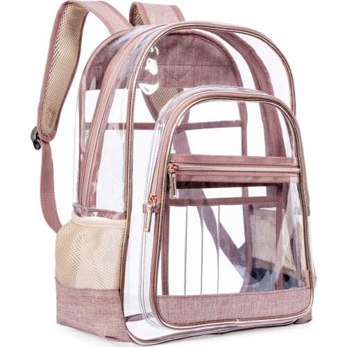 LOKASS 15.6 inch laptop large transparent backpack transparent PVC multi-pocket school backpack