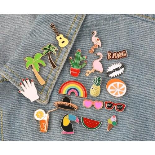 New Pineapple Rainbow Lips Juice Flamingos Sunglass Watermelon Hat Guitar Brooch Denim Jacket Pin Badge Bag Lapel Fashion