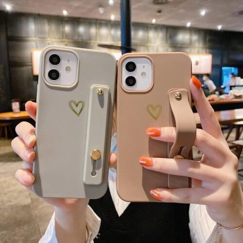 Bronzing Couples love Wrist Strap Holder Soft Phone Case For iPhone 12Pro Max 11 Pro XR XS Max X 6S 7 8 Plus 12Mini 12 Cover