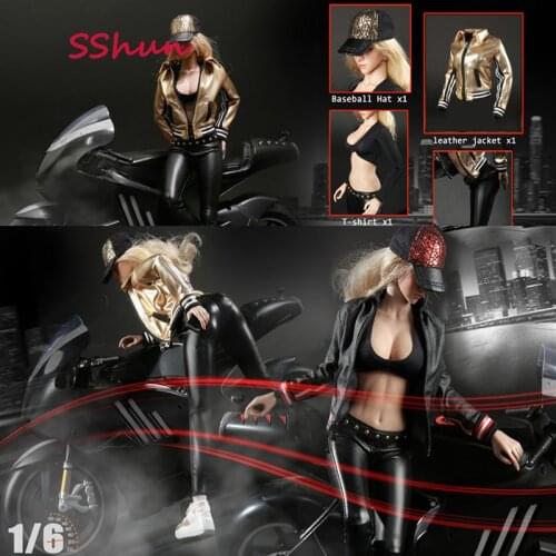 FG051 Fire Girl Toys 1/6 Scale Female Clothes Set Trendy Motorcycle Girl Leather Suit For For Action Figure Clothes DIY