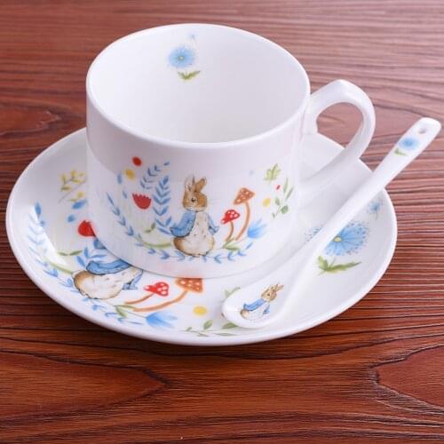 Ceramic cup creative coffee mugs coffee cups cartoon rabbit pattern milktea cup set Breadbasket tea cups and saucers spoon cute