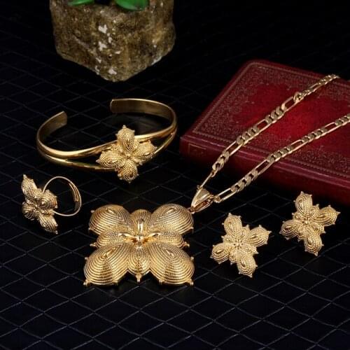 Bangrui Habesha set ethiopia necklace/earrings/ring/bangle gold eritrea set,enkutatash ethiopian Dubai Gold Jewelry