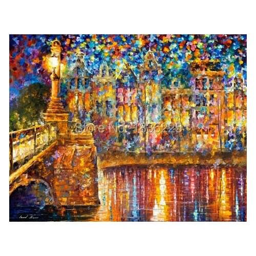 Beautiful painted canvas berautiful city modern paintings with a knife decoration of houses decorations for home decorations
