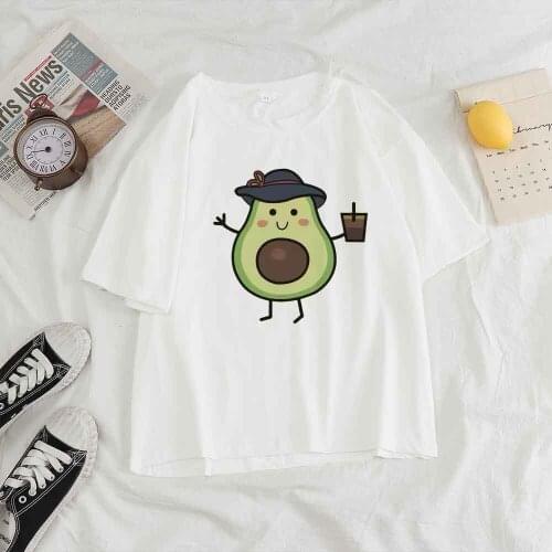 Crop Top T Shirt Summer Kawaii Avocado Print Womens Clothing 2021 Oversize T-shirts Y2k TOP Short Sleeve T-shirts for Girls