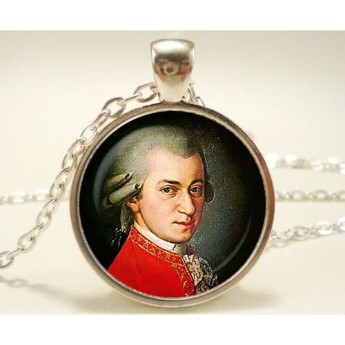 "Wolfgang Mozart composer pendant. Classical era necklace. Music, Famous people, genius jewelry, "sliver plated,christmas gift