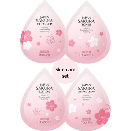 LAIKOU 4Pcs Skincare Sets Sakura Cleanser Toner Lotion Cream Deep Cleansing Moisturizing Oil Control Skin Care Kit Travel Outfit