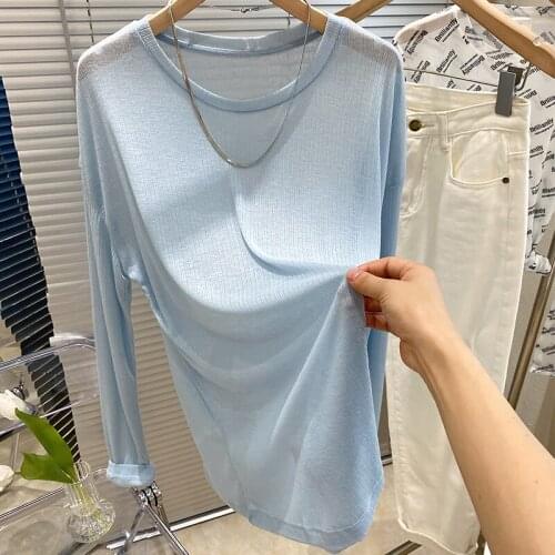 Lightweight Knitted Solid Women T-Shirts Autumn New Slim Sweet Style O-Neck Elegant Female Pulls Outwear Tops Tees
