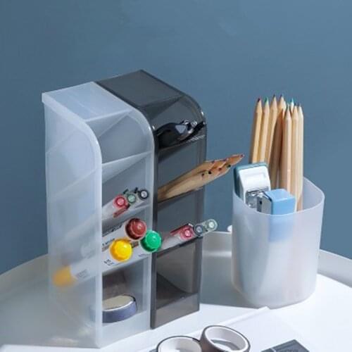 Multi-function 4-Grid Desktop Pen Holder Office School Storage Case Plastic Pen Box Desk Pencil Organizer Clear White Black