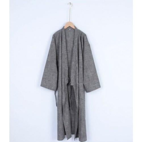 Men Kimono Yukata Casual Japanese Long Bathrobe Pajamas Belt Cotton Robe Costume