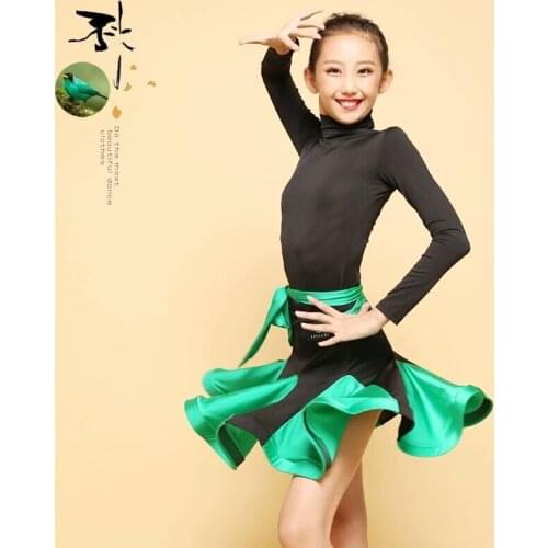 Girl Lng Sleeves Latin Dance Dress Children Ballroom Dance Dresses Kids Salsa Rumba Cha Cha Samba Tango Dress