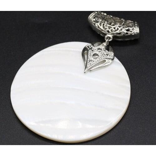 Natural White Shell Pendant Round Shape Pearl Shell Pendant Charms for Making DIY Womern Jewelry Necklace Gift 50x50mm 60x60mm