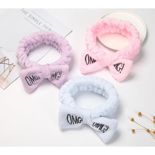 New Colorful OMG Letters Bow Coral Fleece Hairbands For Women Girls Headbands Bandanas Hair Bands Headwear Kids Hair Accessories