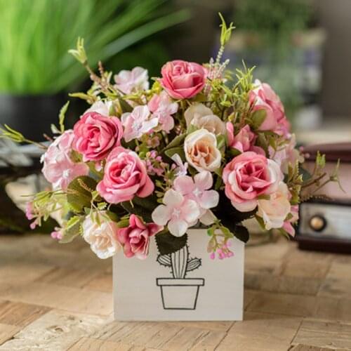 Silk DIY Hydrangea Camellia Artificial Flower Small Rose Bride Bouquet Xmas Party Decor Faux Fake Flower Wedding Home Decoration