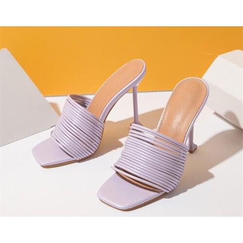 Square toe Womens Slipper shoes Summer Mules Sandals Multi knot Sexy high heel Slides Ladies Rome shoes Women Slippers