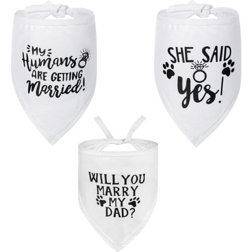 Dog Wedding Bandana My Humans are Getting Married She Said Yes Pet Triangle Bib White Scarf Neckerchief Engagement Announcemet