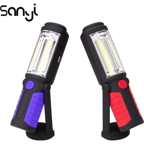 LED Working Light 2 Modes Flashlight Torch USB Charging COB Emergency Light 90° Adjustable Magnet Hook Camping Tents LED Lantern