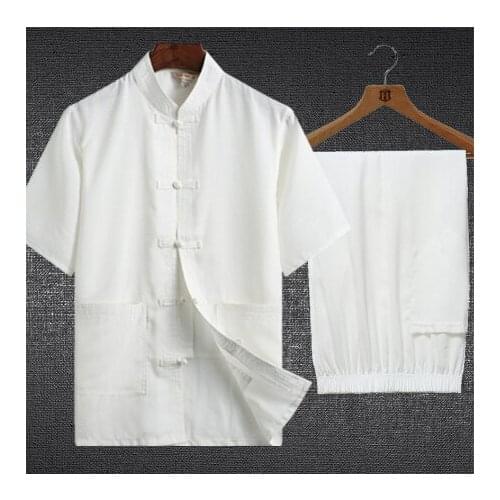 Traditional Chinese Clothing Set Man Oriental 2 Pieces Tai Chi Kung Fu Uniforms Short Sleeve Linen Casual Chinese Costumes