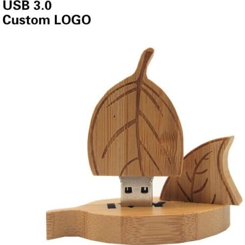 USB 3.0 Unique Bamboo Wood Leaf Usb Flash Drive Memory Stick Wooden Pendrive 4G 16GB 32GB 64GB Photography Gift(10pcs Free LOGO)