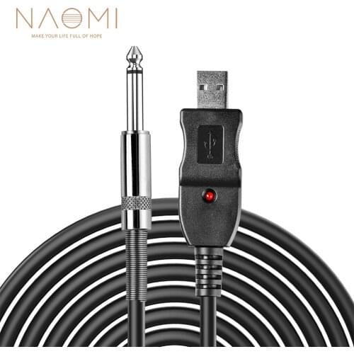 NAOMI 3M 10FT USB Recording Cable w/ LED Indicator 6.35mm Jack Quality PVC Material Lead Adaptor Converter