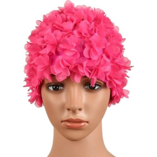 Vintage Floral Ladies Woman Swim Cap Petal Retro Swimming Hat Flower Bathing Cap Attractive Hats