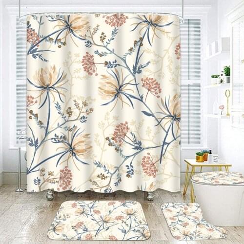 Flowers Shower Curtains Nature Waterproof Fabric Shower Curtain Set with Hooks 3D Hanging Curtain For Bathroom Shower Decoration