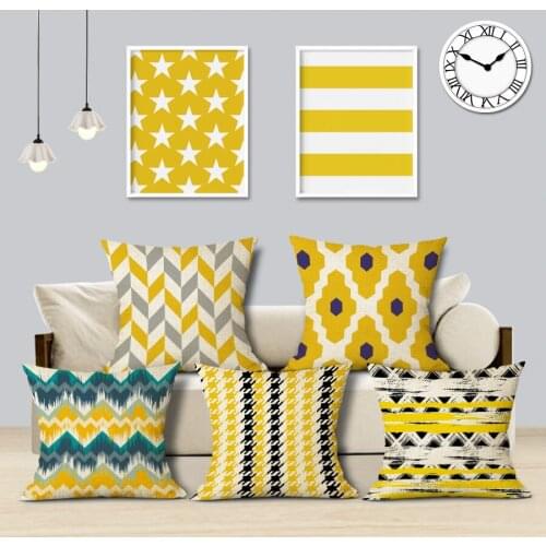 Chevron Yellow Linen Cotton Geometry Decor Throw Pillows Case Linen for Sofa Car Cotton Cushion Cover Creative Decoration Custom