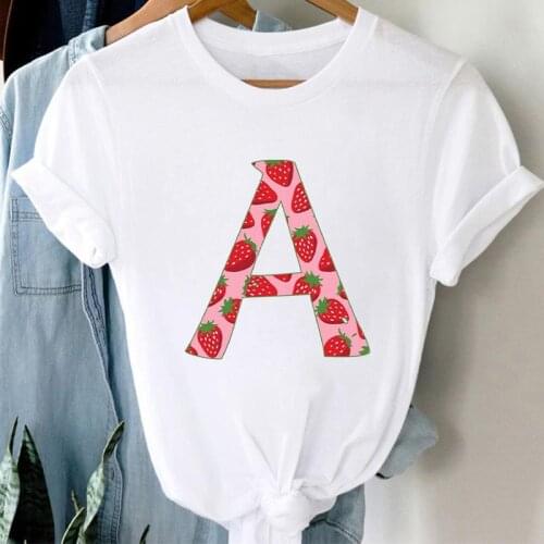 Summer Tee Designed Top O-Neck A To Z Alphabet Women T-shirt Girl 26 Alphabet Letter Combination Short Sleeve Casual