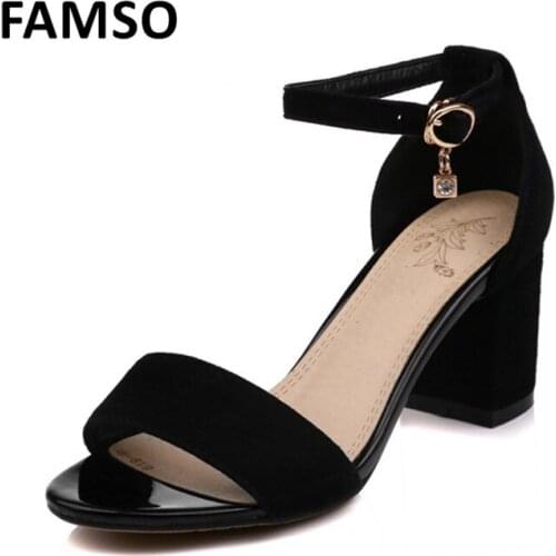 New Casual High Heel Women Sandals Buckle Peep Toe Sandalias Shoes Chunky Heel Ladies Office Career Shoes Plus size 32-43
