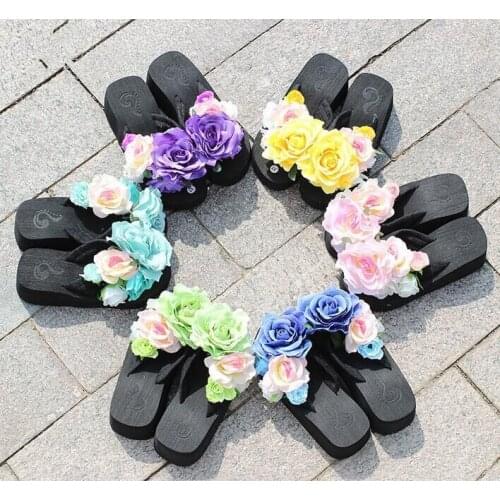 HAHA FLOWER hot sweet handmade Artificial flowers pearl flip flops beach seaside home women holiday slippers flatform shoes