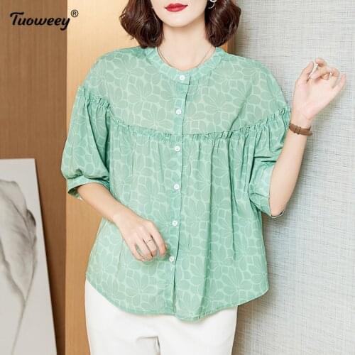 Ladies Tops green Blouse Women summer 2021 New Long Sleeve Print Shirt Women Vintage Plus Size Elegant Clothes Blusas Mujer