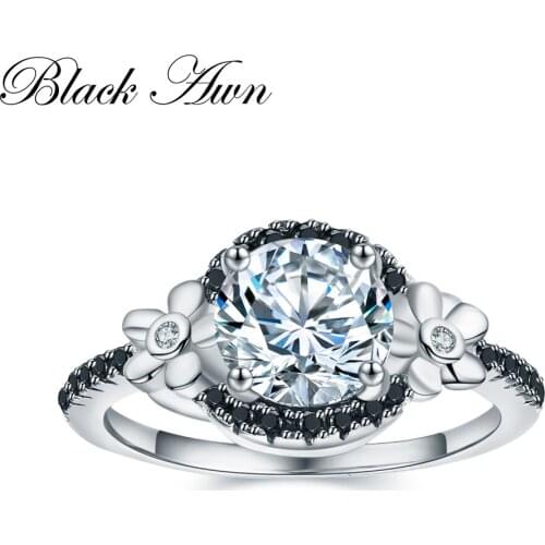 925 Sterling Silver Jewelry Trendy Wedding Rings for Women Flower Engagement Ring Femme Bijoux Bague Size 6 7 8 C006