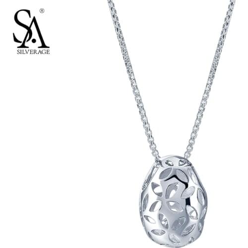 SA SILVERAGE Real 925 Sterling Silver Necklaces Pendant for Women Fine Jewelry Hollow WaterDrop Cadenas De Plata 925 Mujer